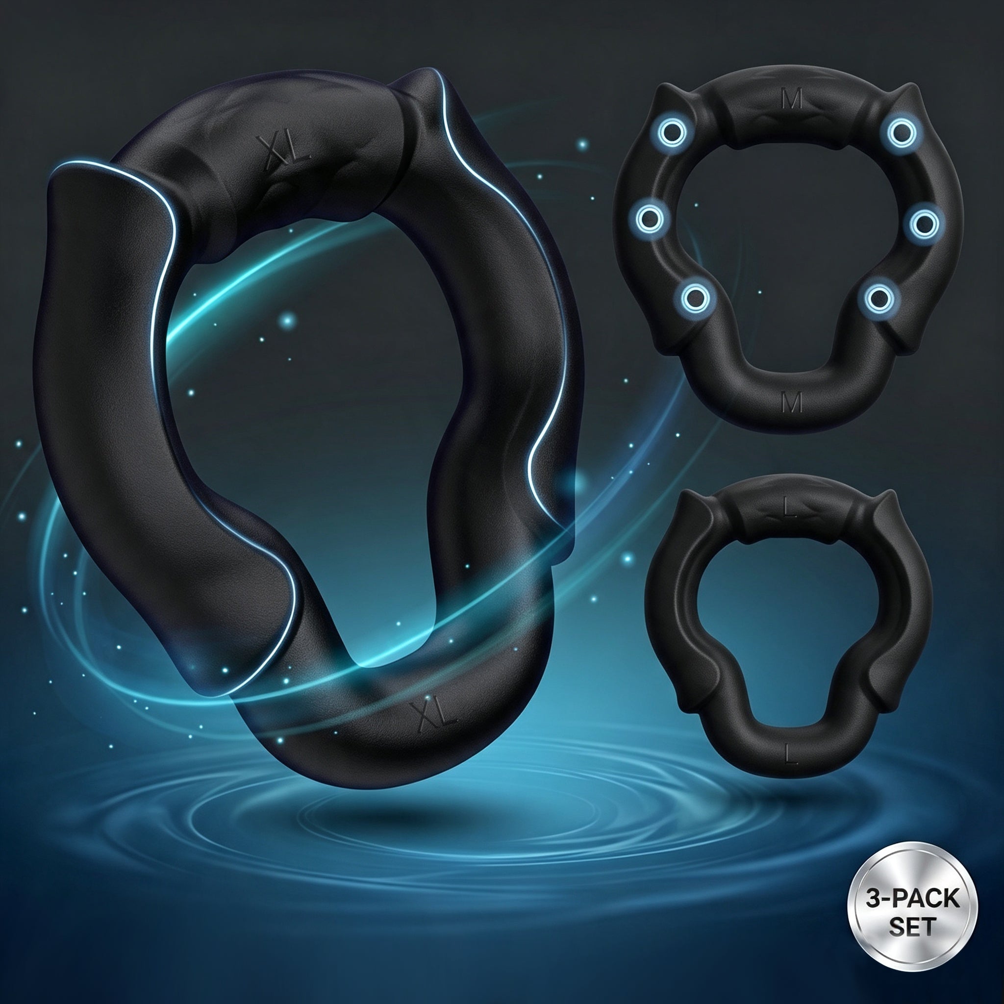 3-Piece Silicone HornLock Cock Ring Set